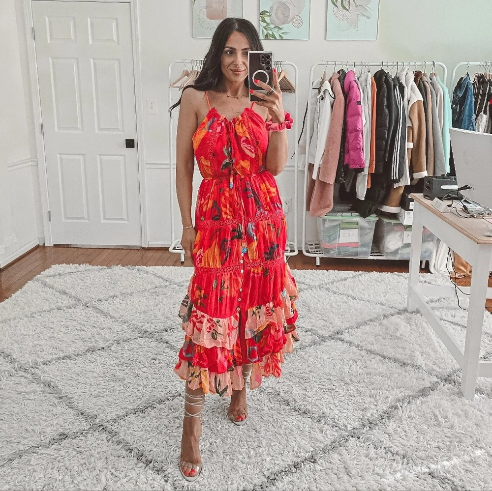 Farm Rio mixed fruits asymmetrical ruffled midi dress nwt - Picture 6 of 15